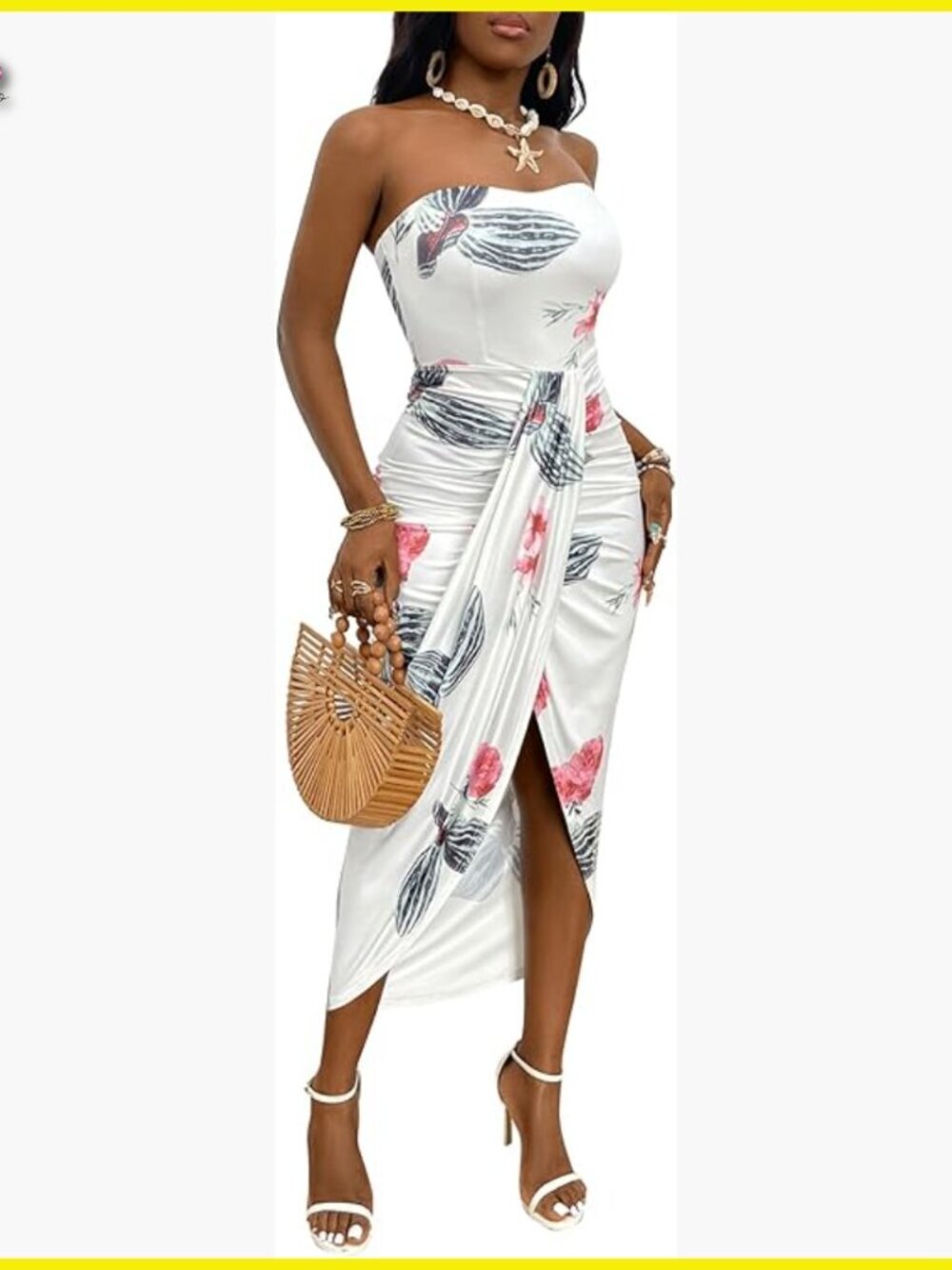 Strapless Ruched High Waist Wrap Split Asymmetrical Maxi Dress Elegant